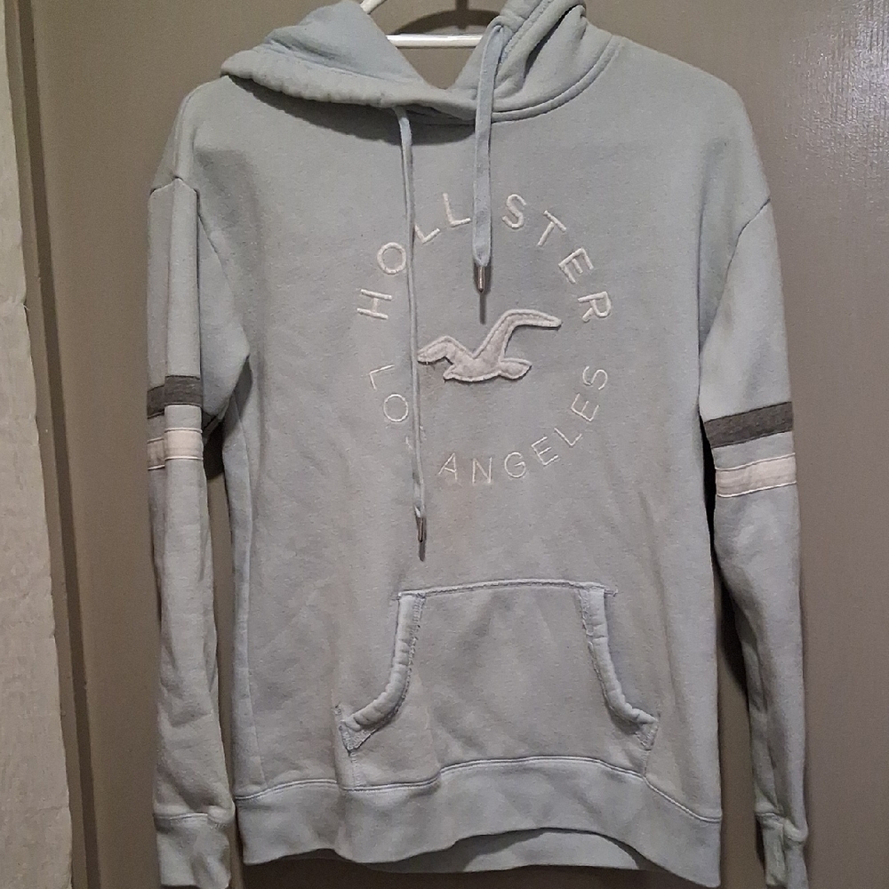 Hollister Men's Hoodie in Light Blue and Gray